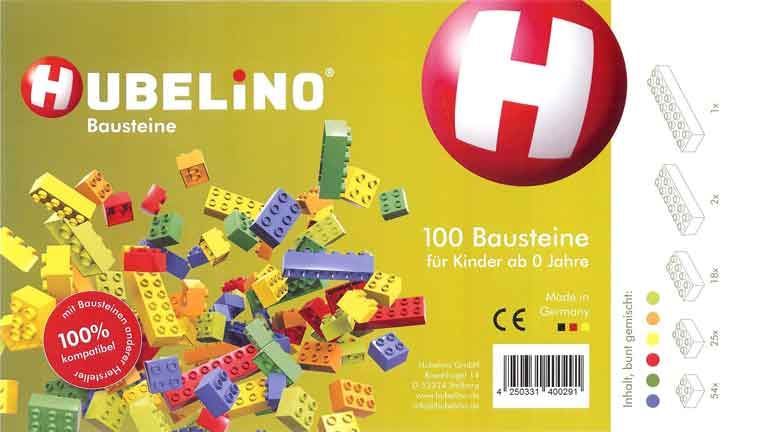 HUBELINO 400291 100 штук различных разноцветных блоков, совместимых LEGO Duplo®