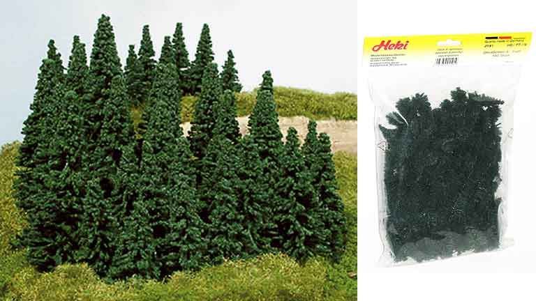 HEKI 2191 Ели (100 деревьев без корневой основы ~50—70 мм), 1:72—1:220, сделано в Германии