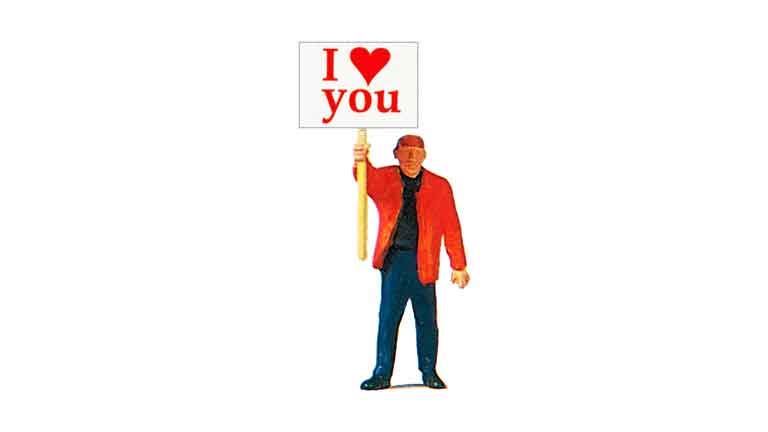 PREISER 29039 Мужчина с плакатом «I love you», 1:87