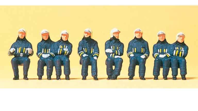 PREISER 10483 Пожарные в современной рабочей одежде (сидящий водитель и экипаж) (8 фигурок), 1:87