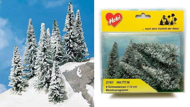 HEKI 2161 Ели в снегу (8 деревьев ~70—120 мм), 1:72—1:200, сделано в Германии