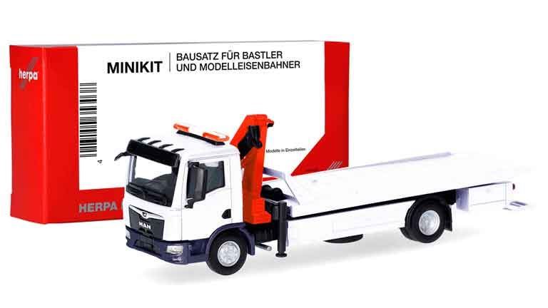 HERPA 014052 Платформенный эвакуатор MAN® TGM с краном (для сборки), 1:87