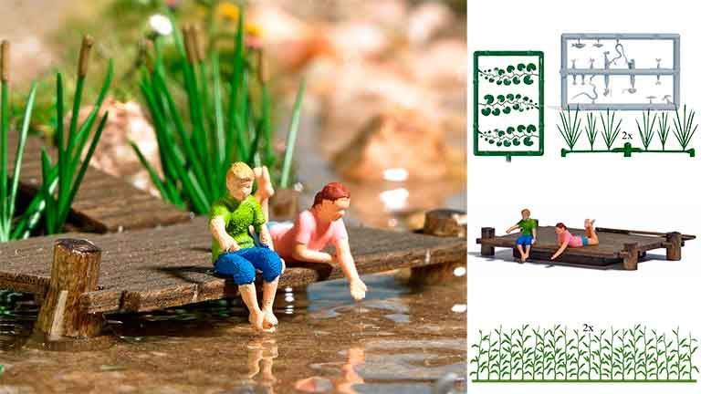 BUSCH 79818 Кормление рыб (2 фигурки, причал, растения и животные), 1:87