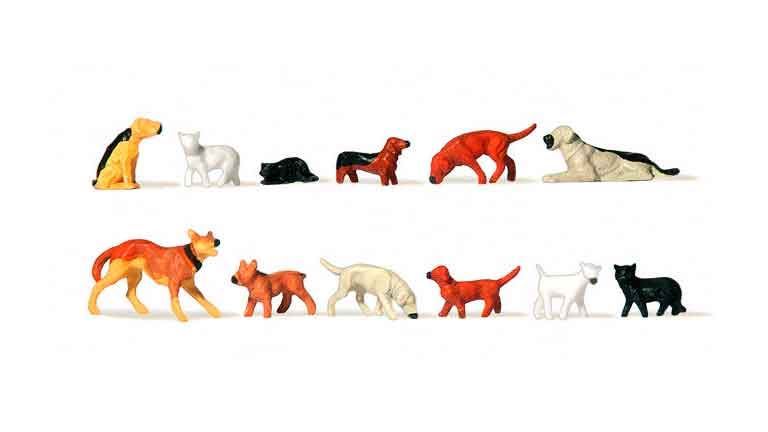 PREISER 14165 Собаки и кошки (12 фигурок), 1:87