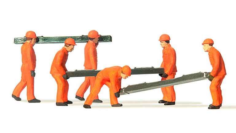 PREISER 14036 Путевые рабочие со шпалами (6 фигурок), 1:87