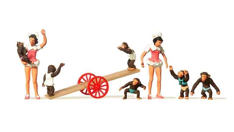 PREISER 20257 Девушки и обезьяны, цирковое представление (набор), 1:87