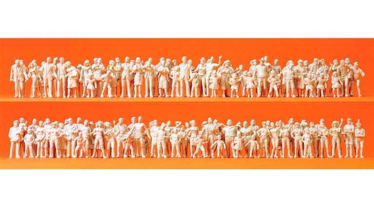 PREISER 16343 Прохожие и зрители (130 неокрашенных фигурок), 1:87