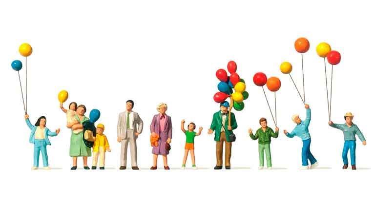 PREISER 24659 Продажа воздушных шаров (10 фигурок и принадлежности), 1:87