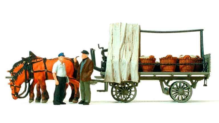 PREISER 30449 Конная повозка с овощами (4 фигурки и аксессуары), 1:87