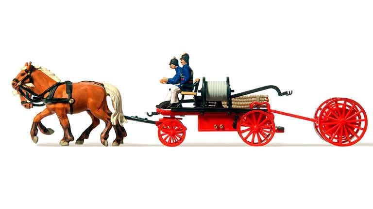 PREISER 30425 Конная пожарная повозка с насосом (4 фигурки и аксессуары), 1:87, 1900