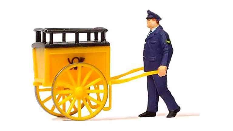 PREISER 28083 Почтальон с тележкой (эксклюзивная фигурка), 1:87
