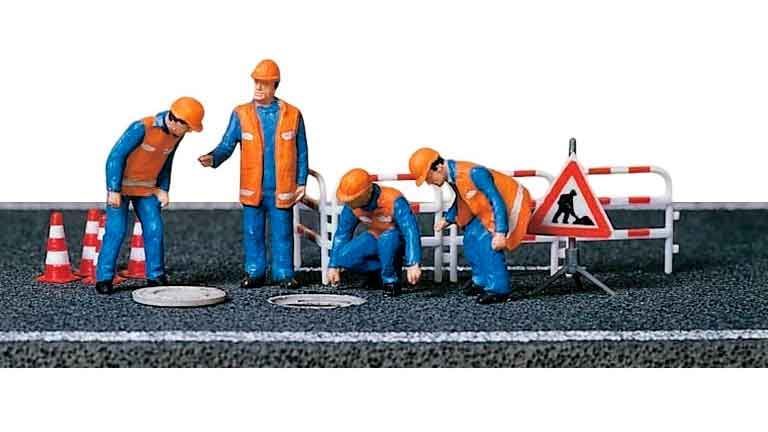 PREISER 10445 Канализационные рабочие (4 эксклюзивные фигурки и принадлежности), 1:87