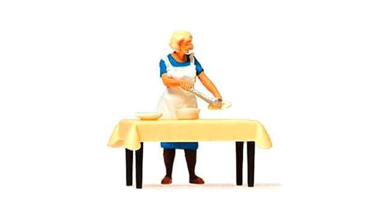 PREISER 28130 Домохозяйка за столом зачерпывающая еду (эксклюзивная фигурка и принадлежности), 1:87