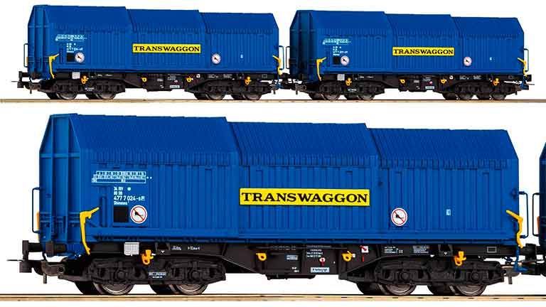 PIKO 58296 Платформы с телескопической крышей (2 вагона) «Transwaggon», H0, V