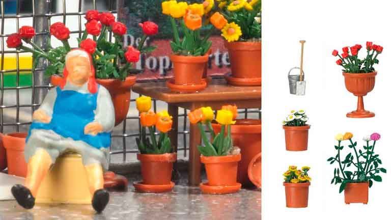 BUSCH 1230 4 готовых горшка и инвентарь (набор), 1:87